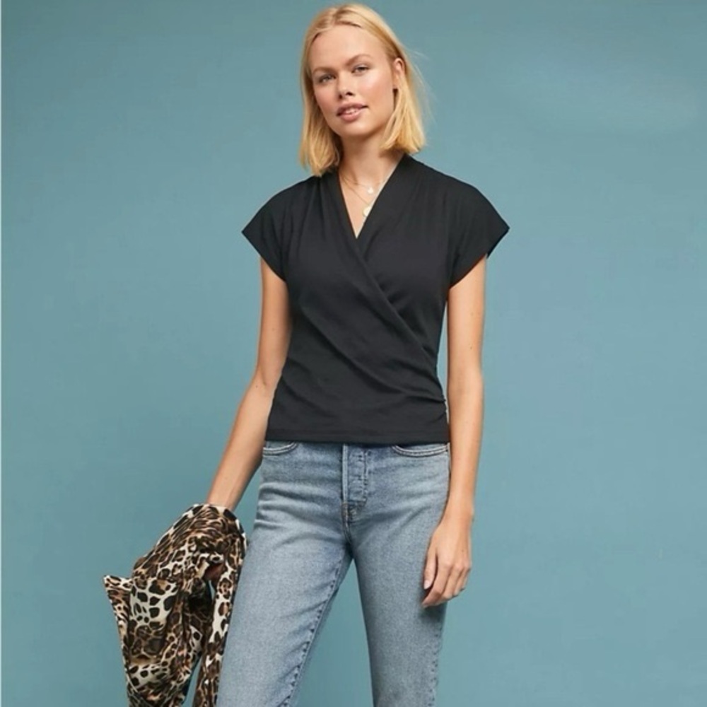 Anthropologie Maeve Black Wakefield Wrapped Top